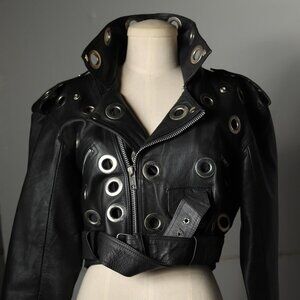 Iconic Vintage Blk Moto Motorcycle Jacket Cache with Silver Grommets Size Large